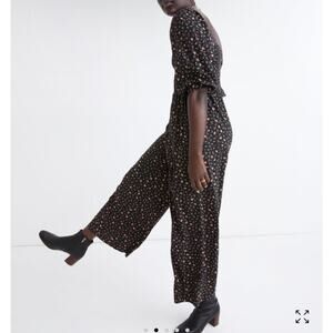 Madewell Curvy Lucie Smocked Wide-Leg Jumpsuit in Stem Scatter size 2